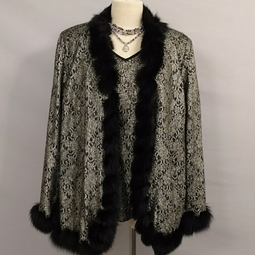 Stizzoli Silver Black Lace & Fur Evening Party Set